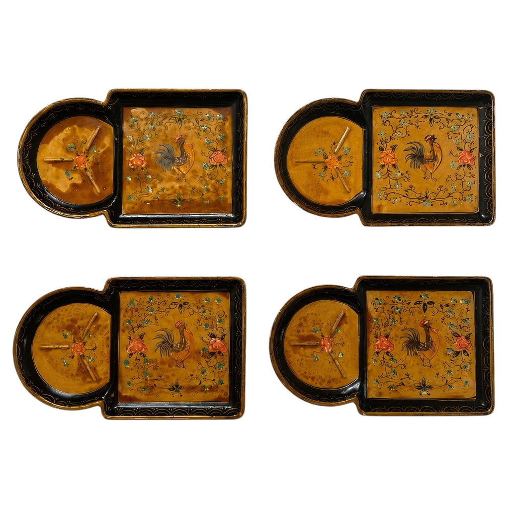 Vintage Set of Four ISCO Japanese Hand-Painted Serving Trays, 1960