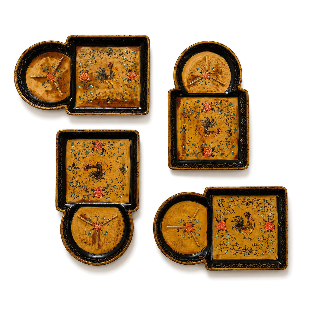 Vintage Set of Four ISCO Japanese Hand-Painted Serving Trays, 1960