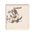 Antique Set of Seven Days of the Week Towels, Embroidered Cotton