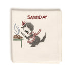 Antique Set of Seven Days of the Week Towels, Embroidered Cotton