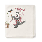 Antique Set of Seven Days of the Week Towels, Embroidered Cotton