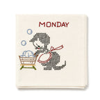 Antique Set of Seven Days of the Week Towels, Embroidered Cotton