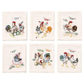 Vintage 1940–1950 Hand-Embroidered Chicken and Rooster Kitchen Towels