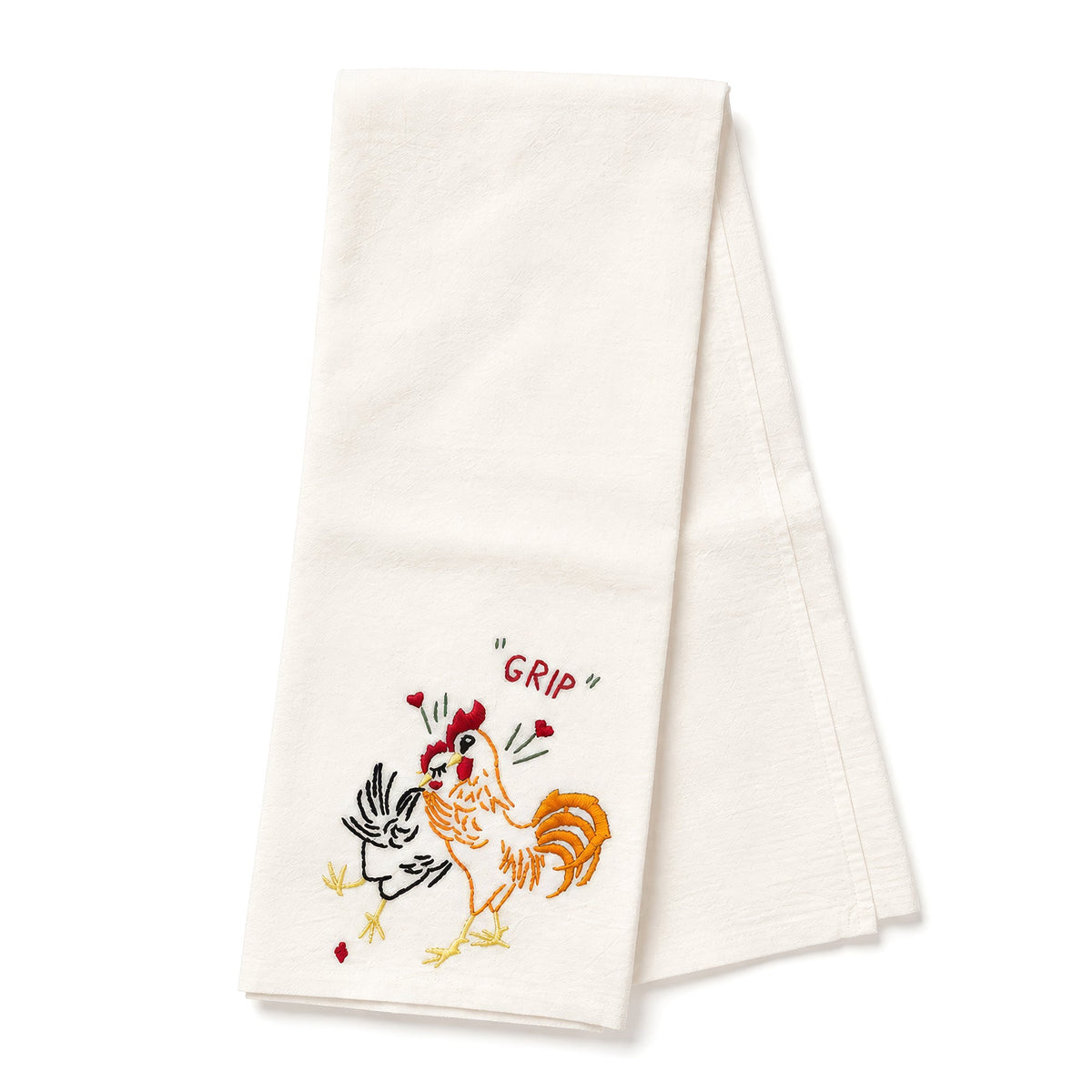 Vintage 1940–1950 Hand-Embroidered Chicken and Rooster Kitchen Towels