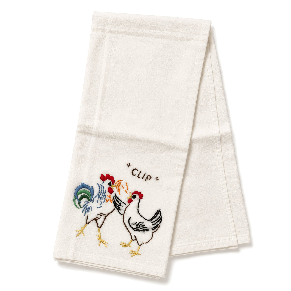 Vintage 1940–1950 Hand-Embroidered Chicken and Rooster Kitchen Towels