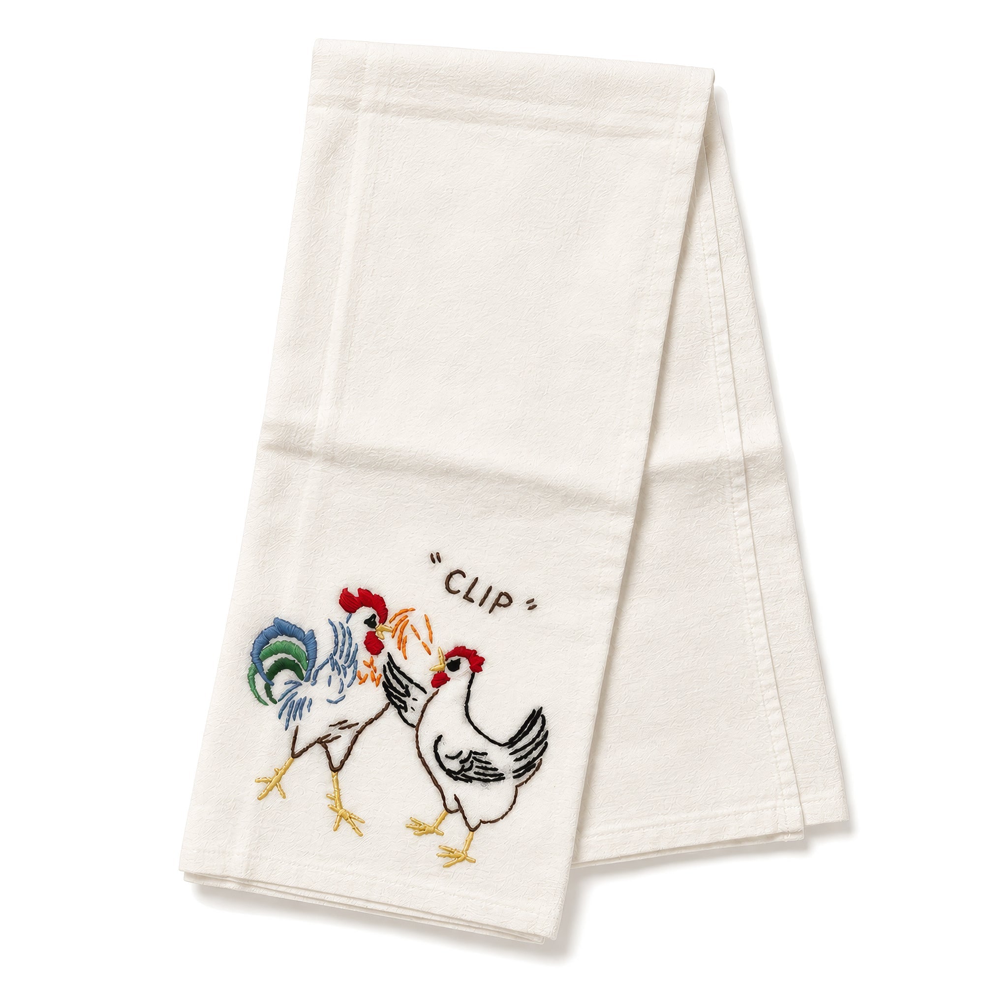 Vintage 1940–1950 Hand-Embroidered Chicken and Rooster Kitchen Towels