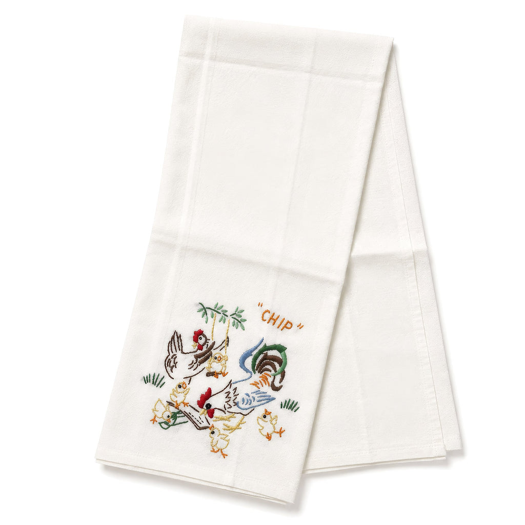 Vintage 1940–1950 Hand-Embroidered Chicken and Rooster Kitchen Towels