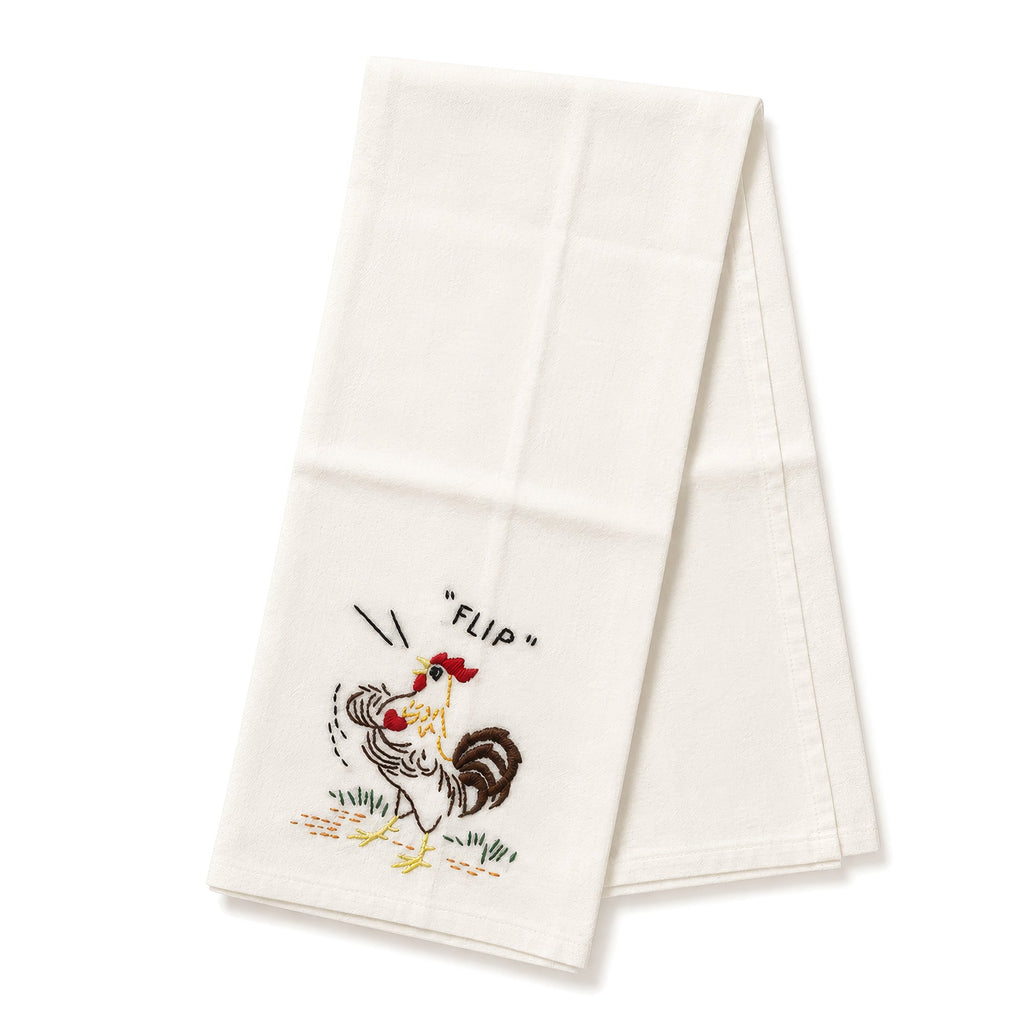 Vintage 1940–1950 Hand-Embroidered Chicken and Rooster Kitchen Towels