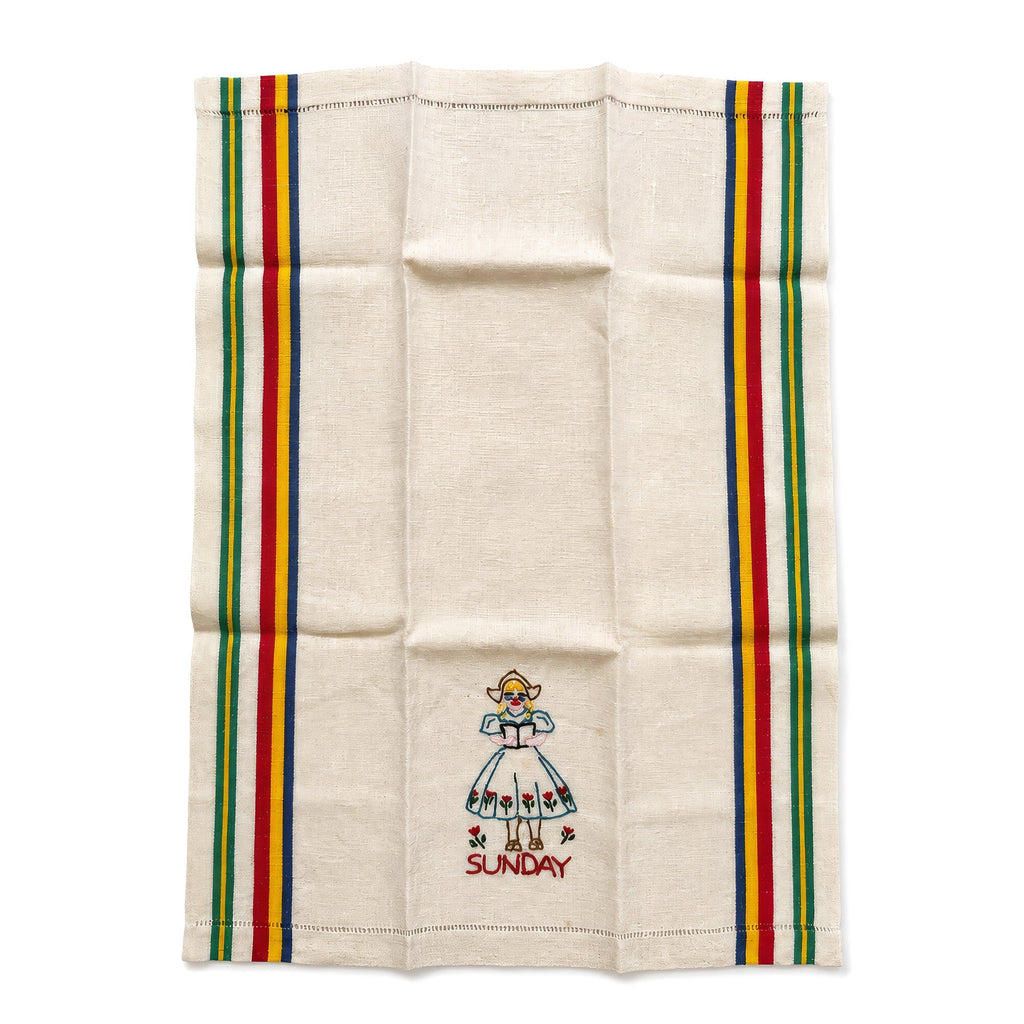 Vintage Dutch Girl Kitchen Towels Set, Hand-Embroidered Folk Art