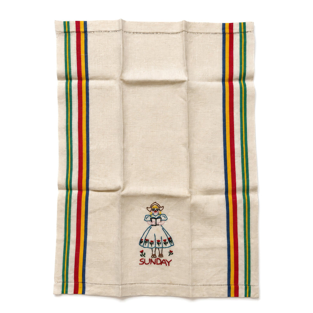 Vintage Dutch Girl Kitchen Towels Set, Hand-Embroidered Folk Art