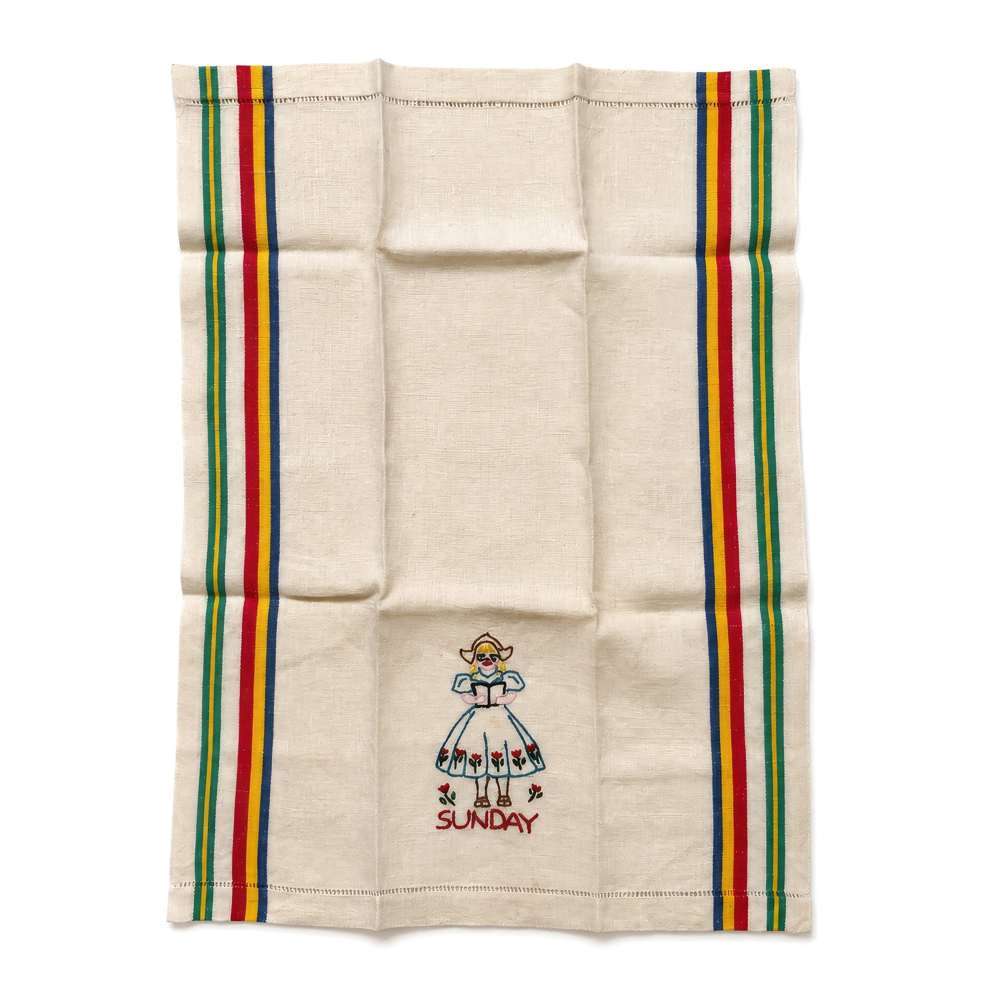 Vintage Dutch Girl Kitchen Towels Set, Hand-Embroidered Folk Art