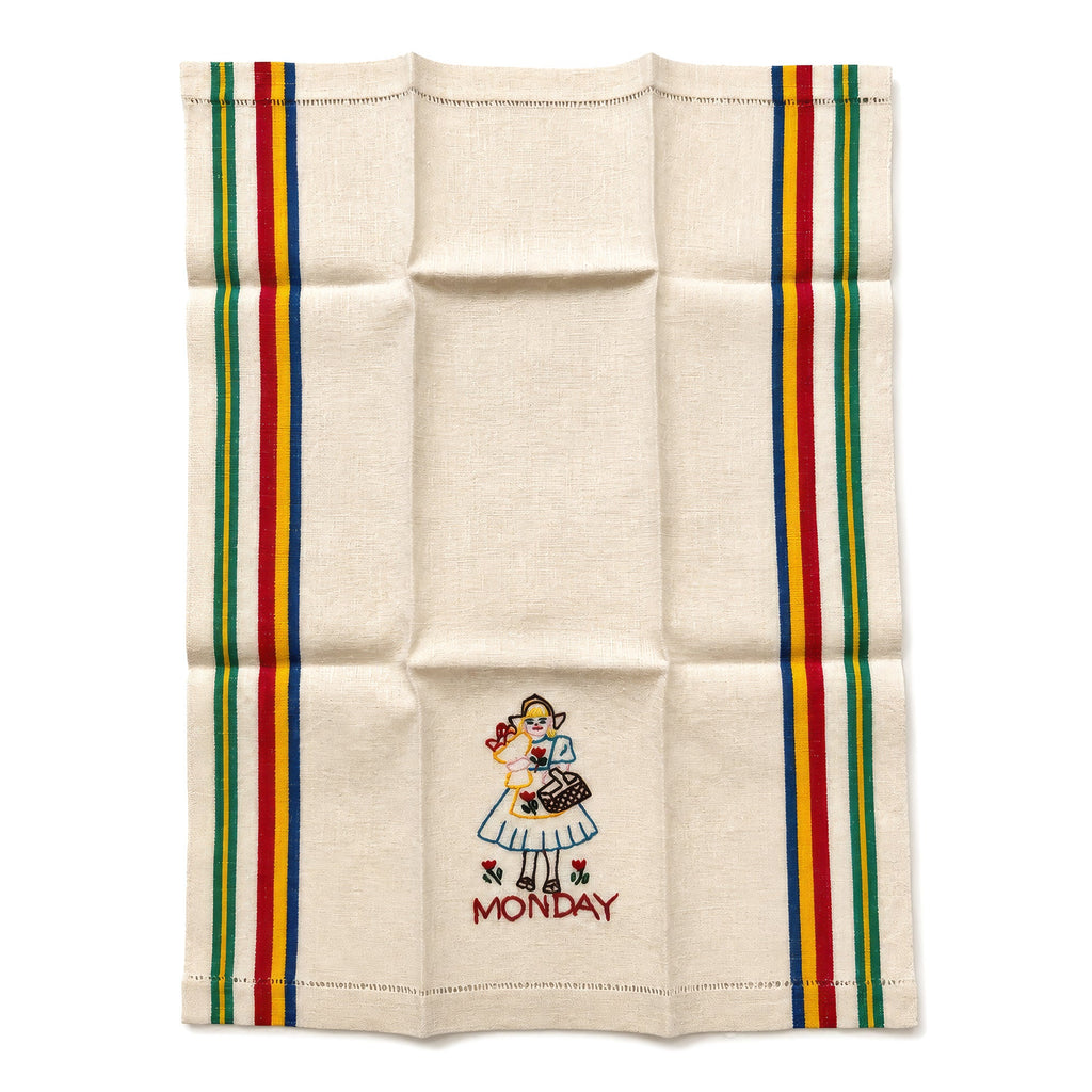 Vintage Dutch Girl Kitchen Towels Set, Hand-Embroidered Folk Art