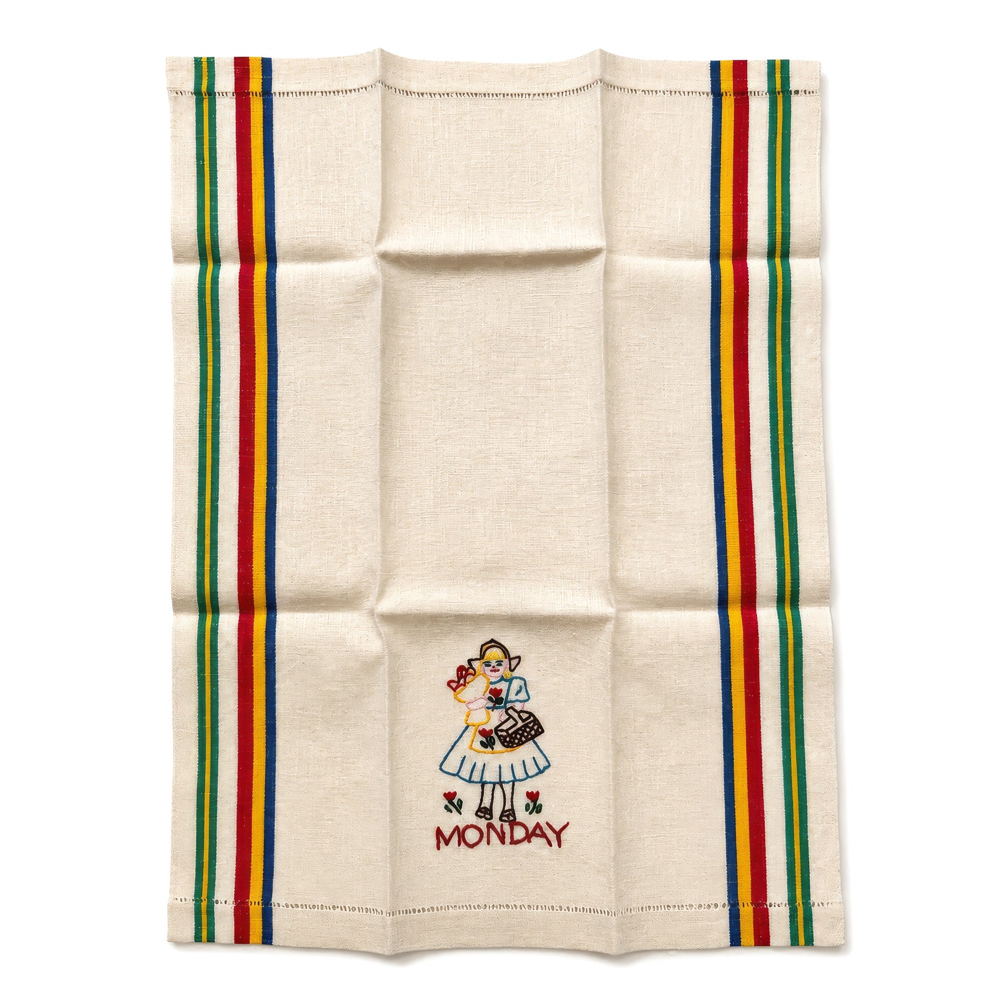 Vintage Dutch Girl Kitchen Towels Set, Hand-Embroidered Folk Art