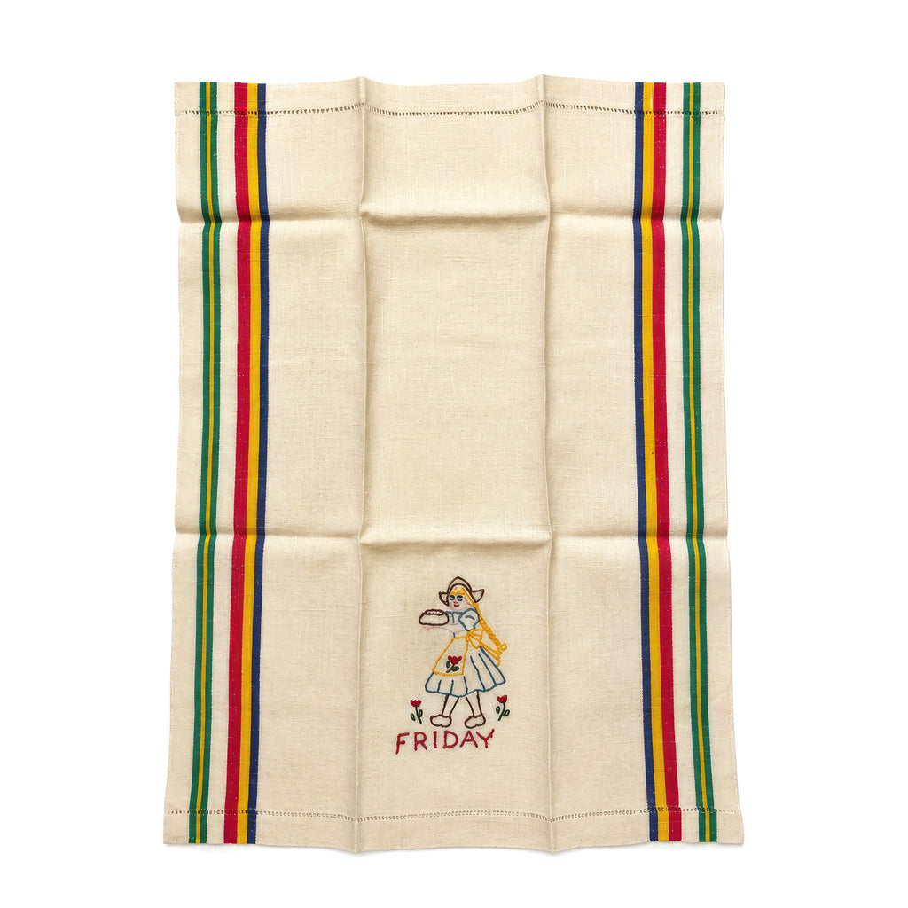 Vintage Dutch Girl Kitchen Towels Set, Hand-Embroidered Folk Art