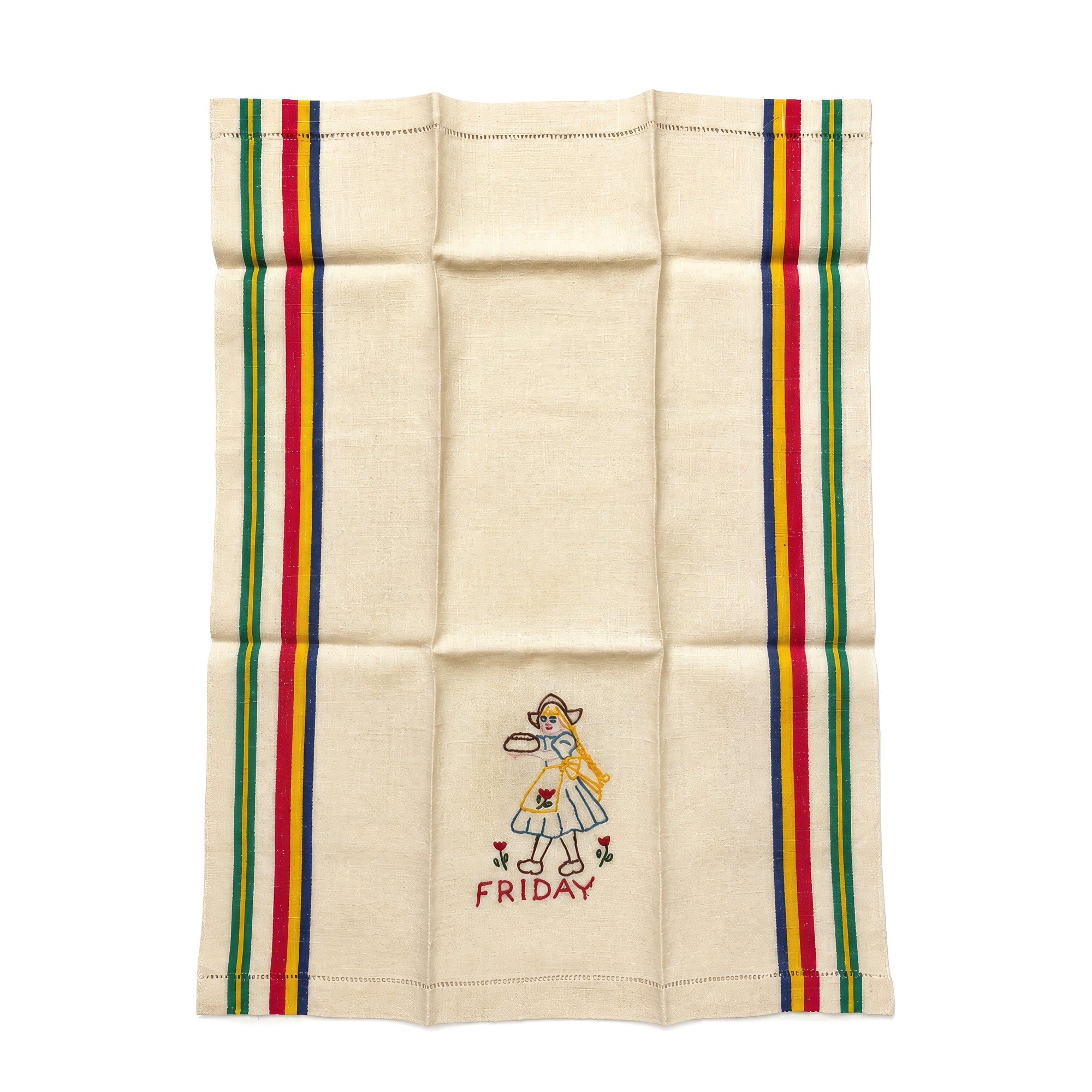 Vintage Dutch Girl Kitchen Towels Set, Hand-Embroidered Folk Art