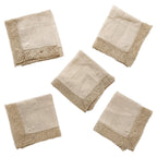 Set of Five Antique Cocktail Napkins, Lace and Hemstitch Detail, 1920s