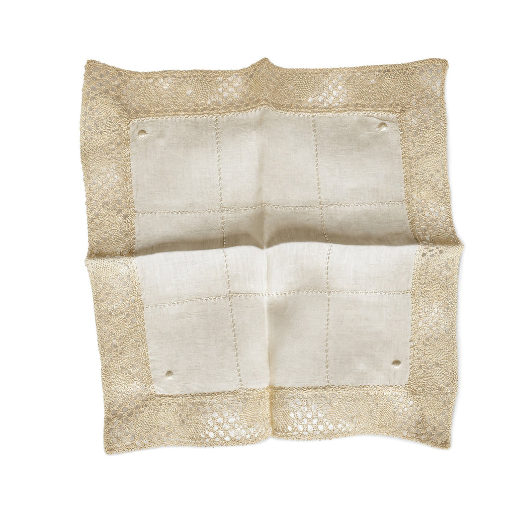 Set of Five Antique Cocktail Napkins, Lace and Hemstitch Detail, 1920s
