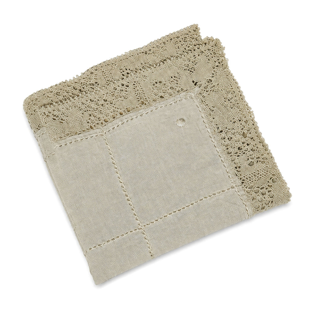 Set of Five Antique Cocktail Napkins, Lace and Hemstitch Detail, 1920s