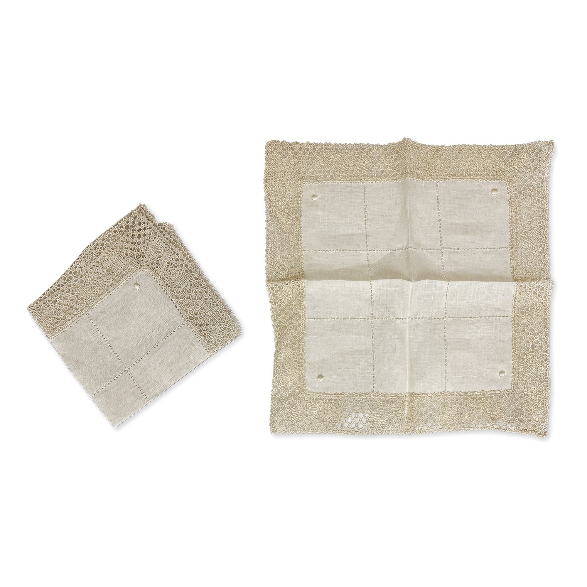 Set of Five Antique Cocktail Napkins, Lace and Hemstitch Detail, 1920s