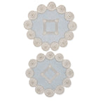 Set of Six Antique Blue and White Linen Tenerife Drawn-Work Embroidery Doilies