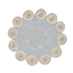 Set of Six Antique Blue and White Linen Tenerife Drawn-Work Embroidery Doilies