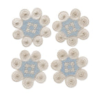 Set of Six Antique Blue and White Linen Tenerife Drawn-Work Embroidery Doilies
