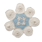 Set of Six Antique Blue and White Linen Tenerife Drawn-Work Embroidery Doilies