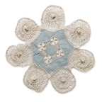 Set of Six Antique Blue and White Linen Tenerife Drawn-Work Embroidery Doilies