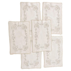 Set of Six Vintage Linen Placemats with Lace Trim and Embroidery