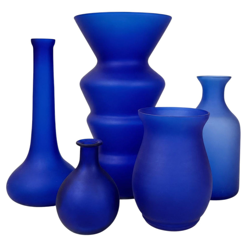 Sculptural Cobalt Blue Frosted Glass Vessels Set, Mexican 1980s