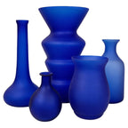 Sculptural Cobalt Blue Frosted Glass Vessels Set, Mexican 1980s