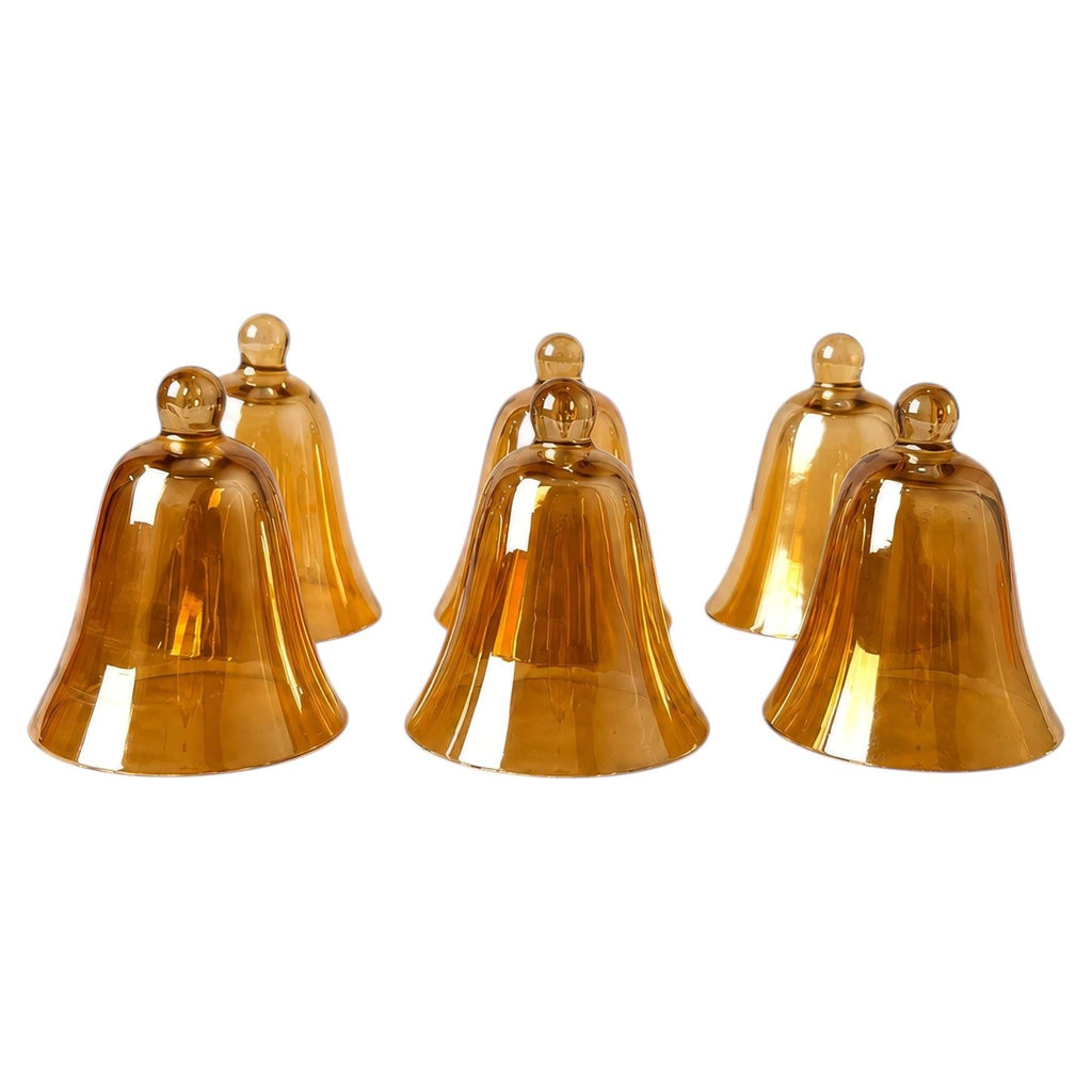 Set of Six Vintage Peach Lustre Glass Cloche Bells, Mid-Century, circa 1950s