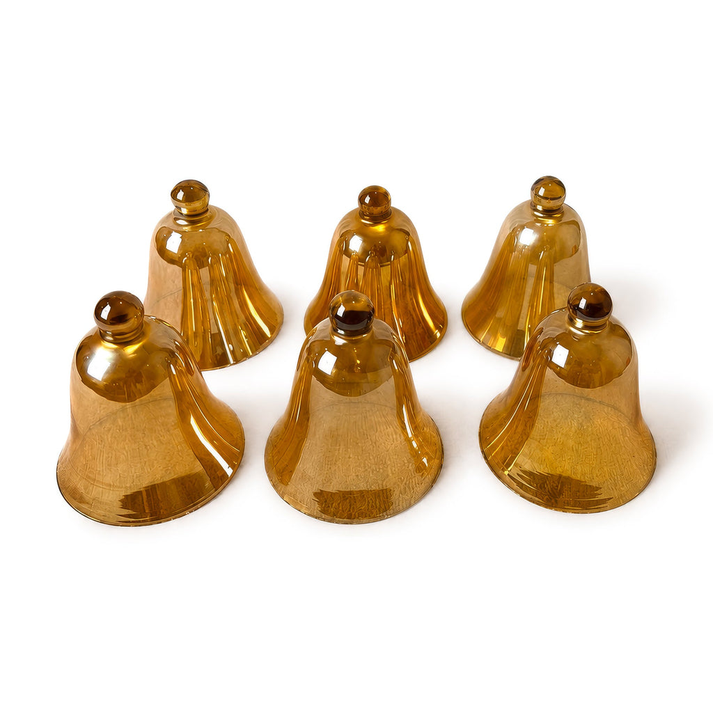 Set of Six Vintage Peach Lustre Glass Cloche Bells, Mid-Century, circa 1950s