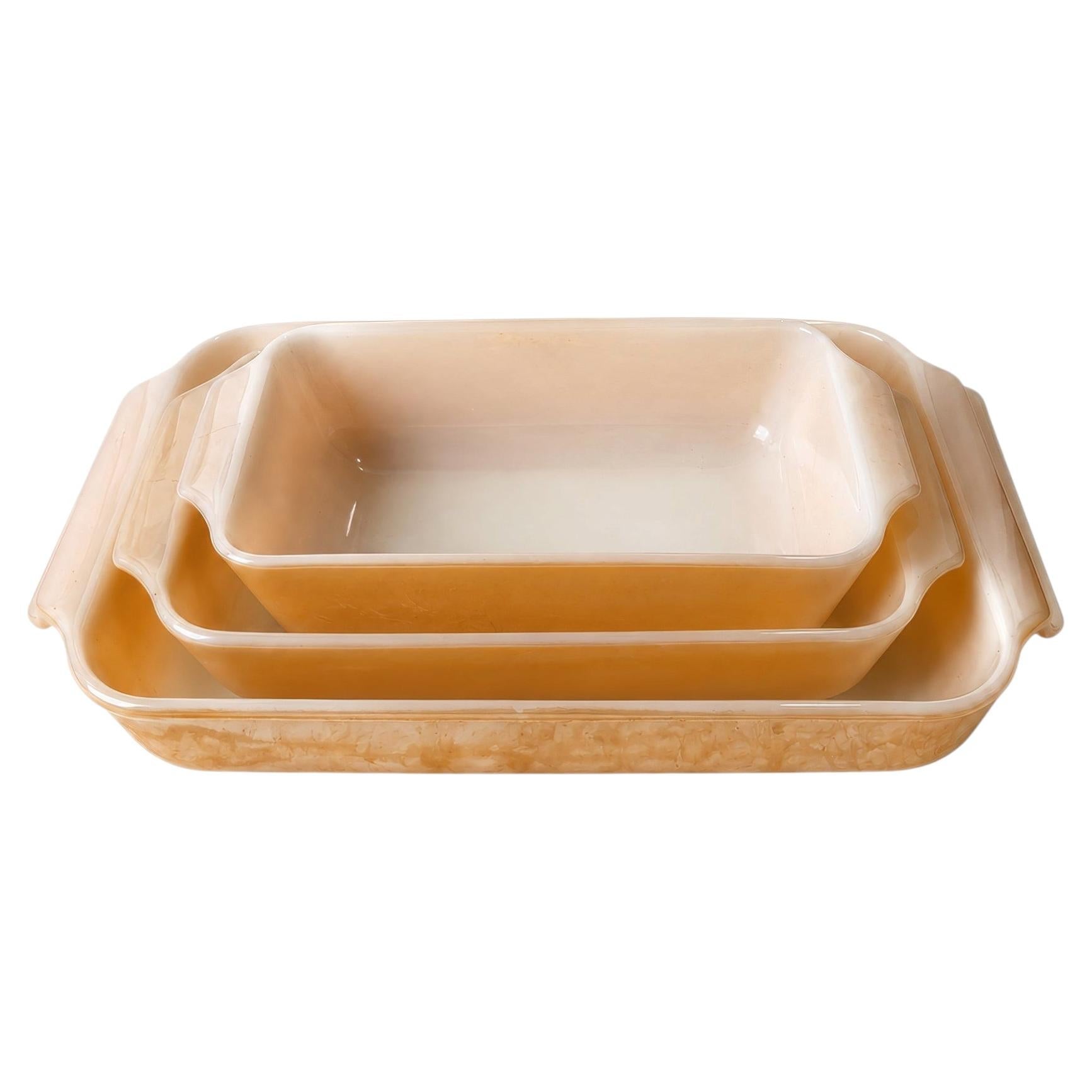 Set of 3 Vintage Fire-King Peach Lustre Baking Dishes, 1950s