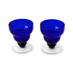 Set of Four Vintage Cobalt Blue Glass Cups with Lobed Rim