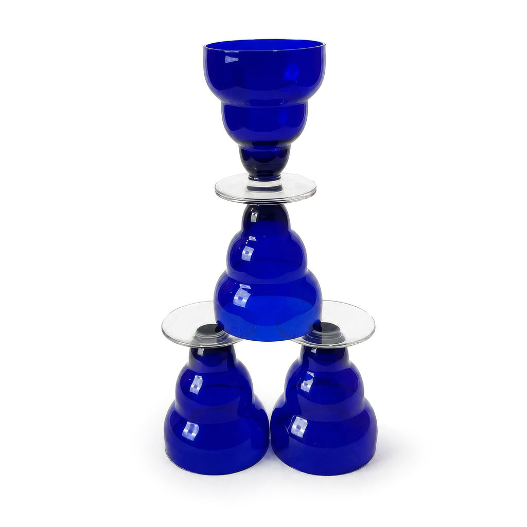 Set of Four Vintage Cobalt Blue Glass Cups with Lobed Rim
