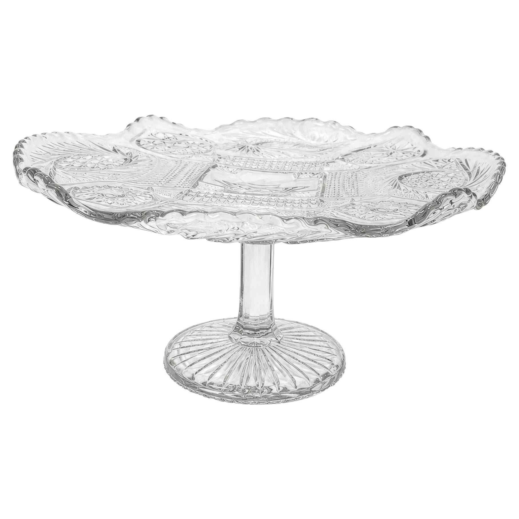 Antique American Pressed Glass Compote, Oval, Floral Motifs, 1890-1910