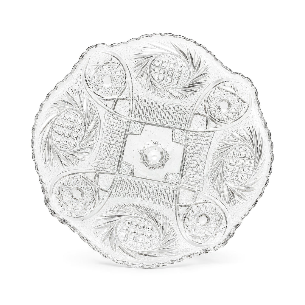 Antique American Pressed Glass Compote, Oval, Floral Motifs, 1890-1910