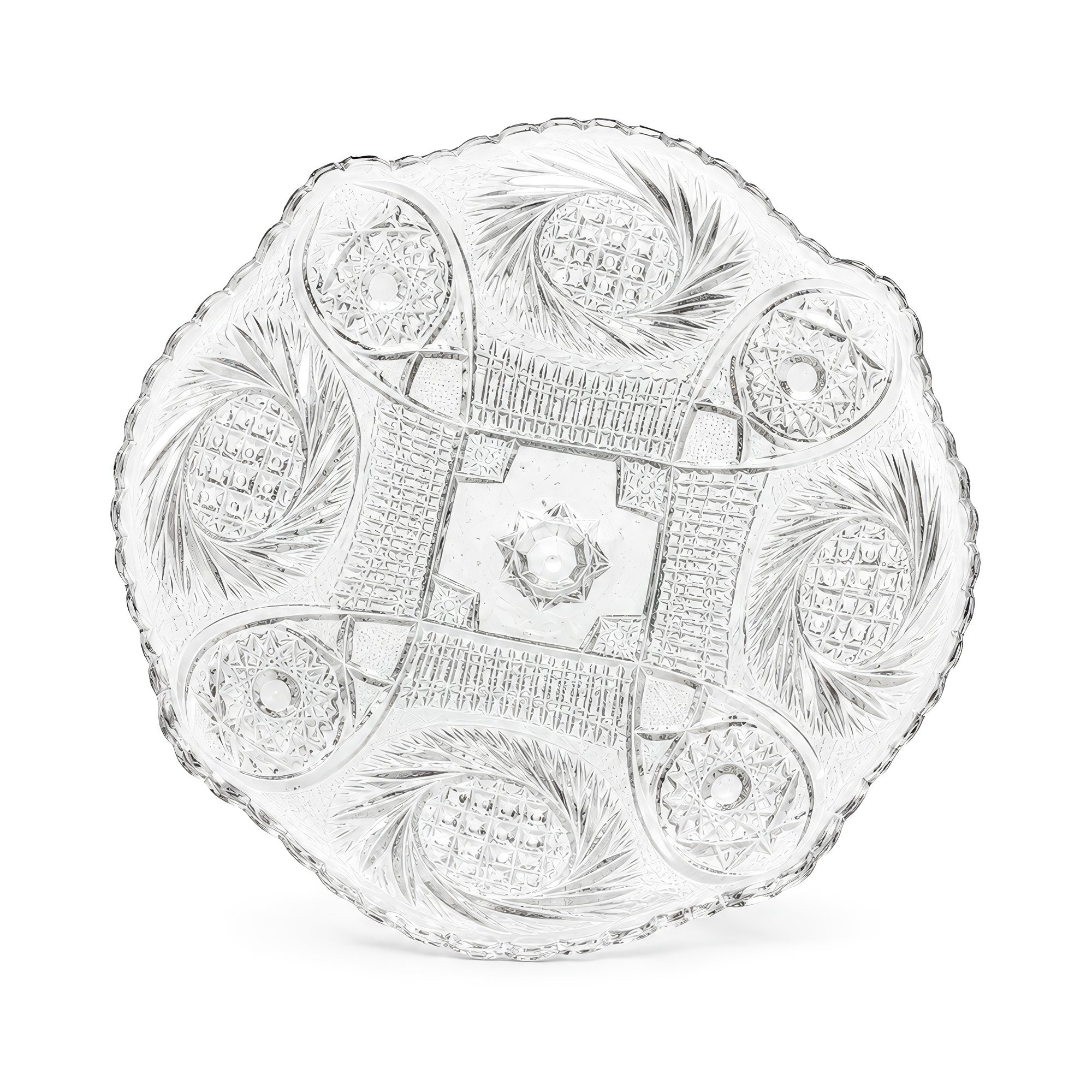 Antique American Pressed Glass Compote, Oval, Floral Motifs, 1890-1910