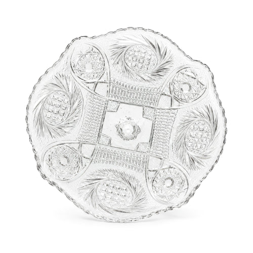 Antique American Pressed Glass Compote, Oval, Floral Motifs, 1890-1910
