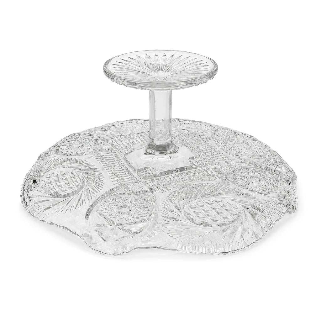 Antique American Pressed Glass Compote, Oval, Floral Motifs, 1890-1910