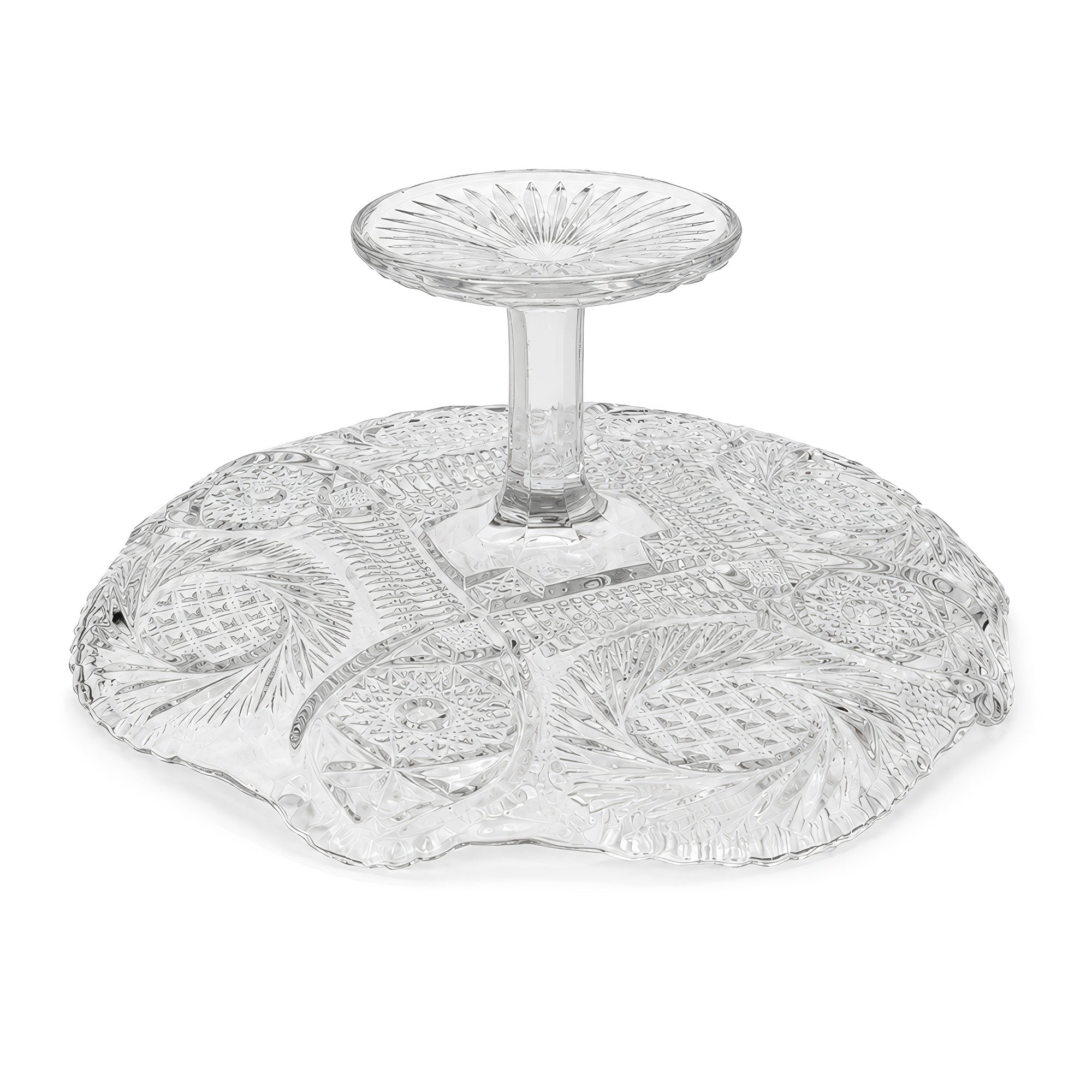 Antique American Pressed Glass Compote, Oval, Floral Motifs, 1890-1910
