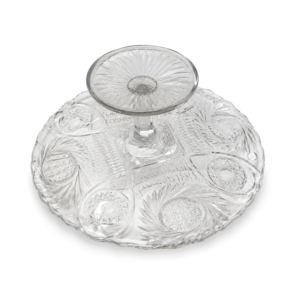 Antique American Pressed Glass Compote, Oval, Floral Motifs, 1890-1910