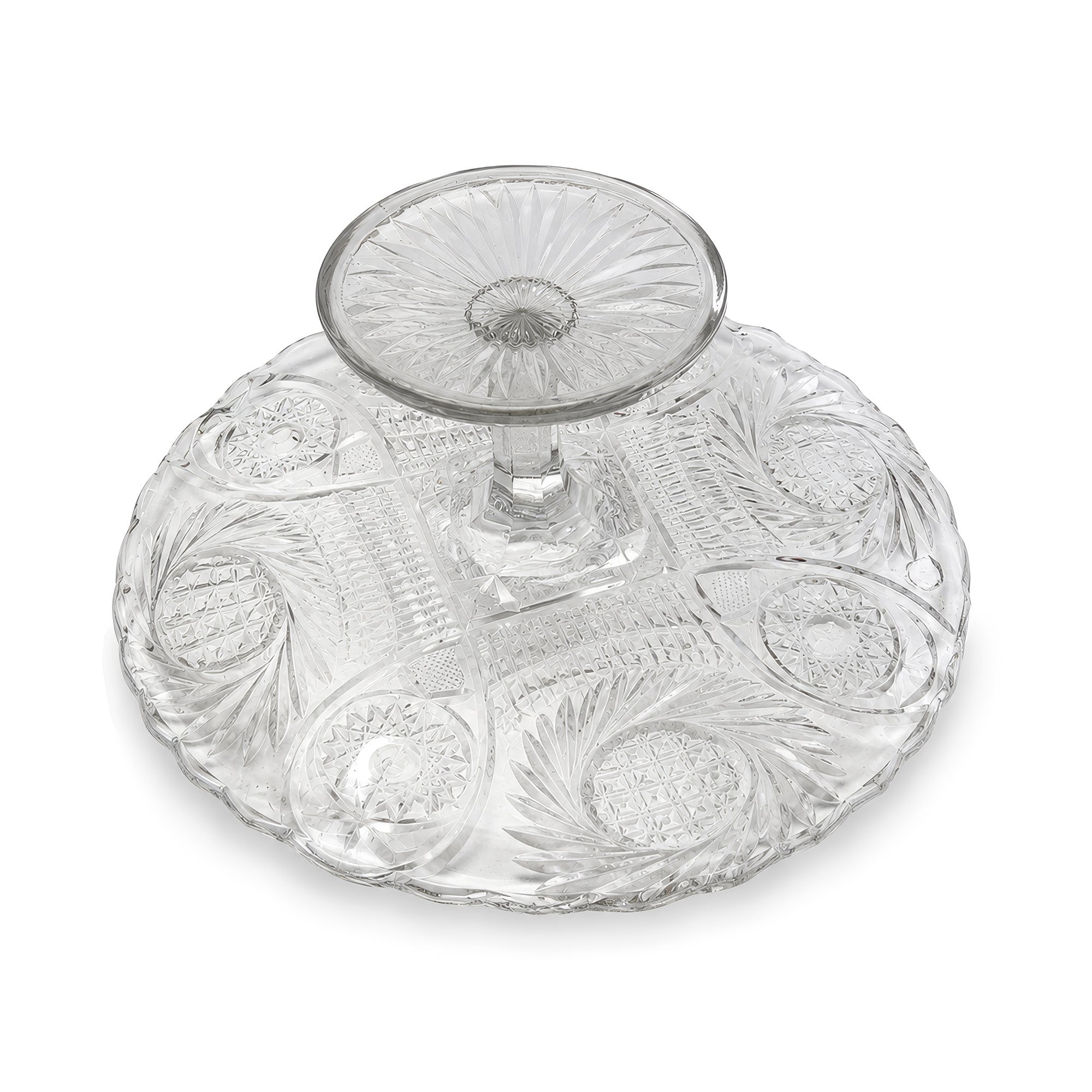 Antique American Pressed Glass Compote, Oval, Floral Motifs, 1890-1910