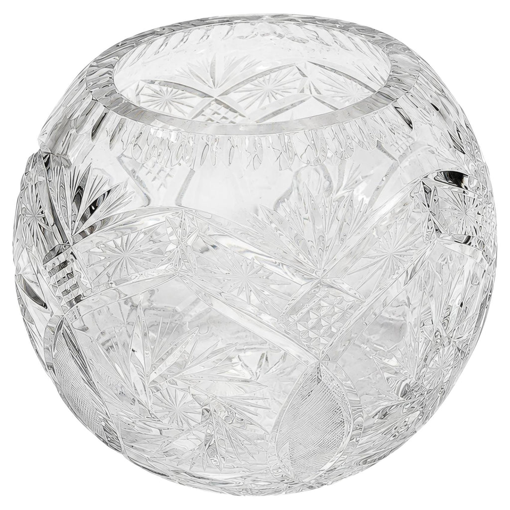 Antique American Cut Glass Vase, Spherical Design, Floral Motifs, 1900