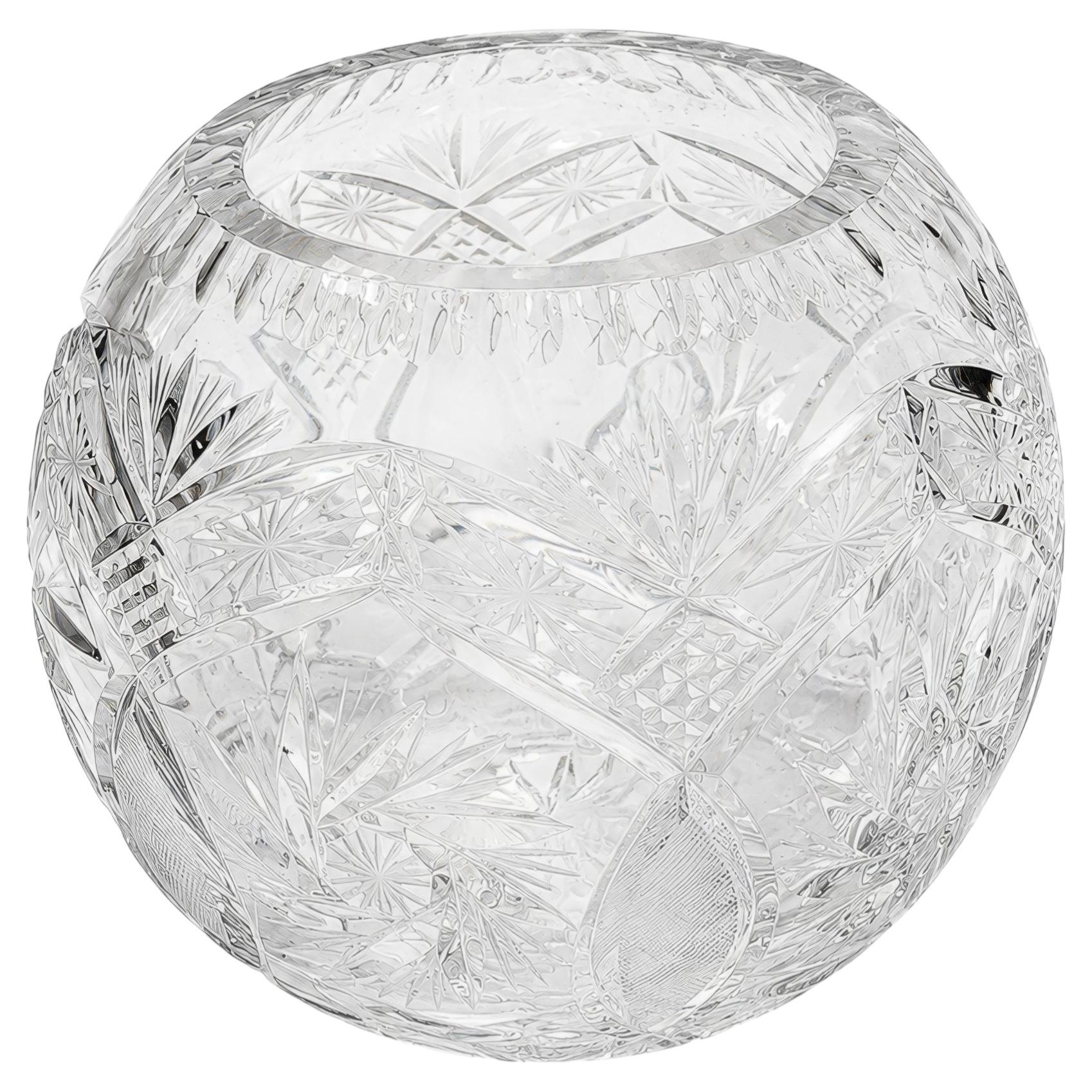 Antique American Cut Glass Vase, Spherical Design, Floral Motifs, 1900