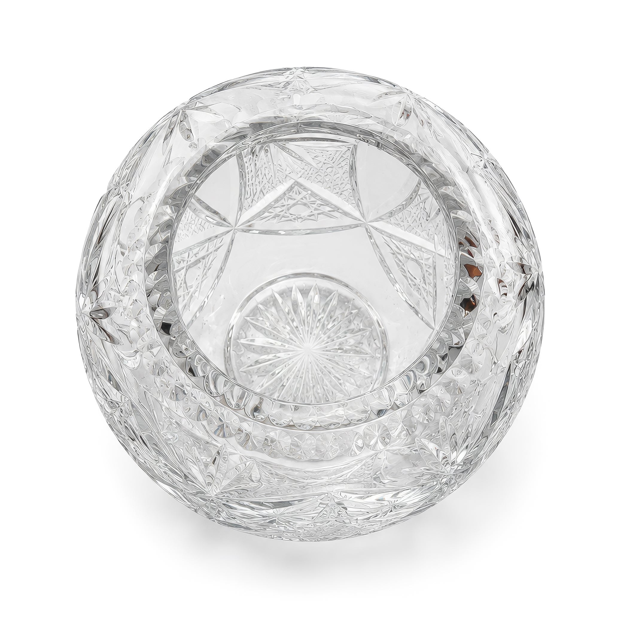 Antique American Cut Glass Vase, Spherical Design, Floral Motifs, 1900