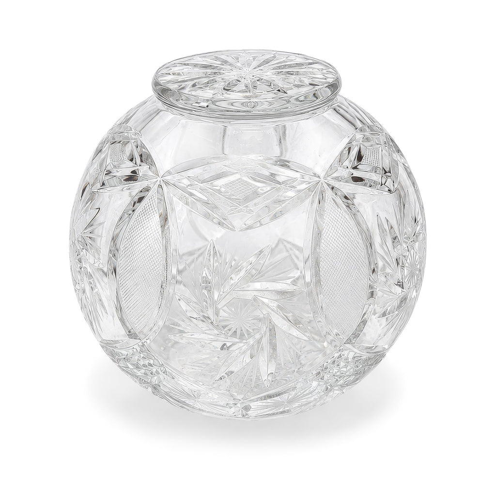 Antique American Cut Glass Vase, Spherical Design, Floral Motifs, 1900
