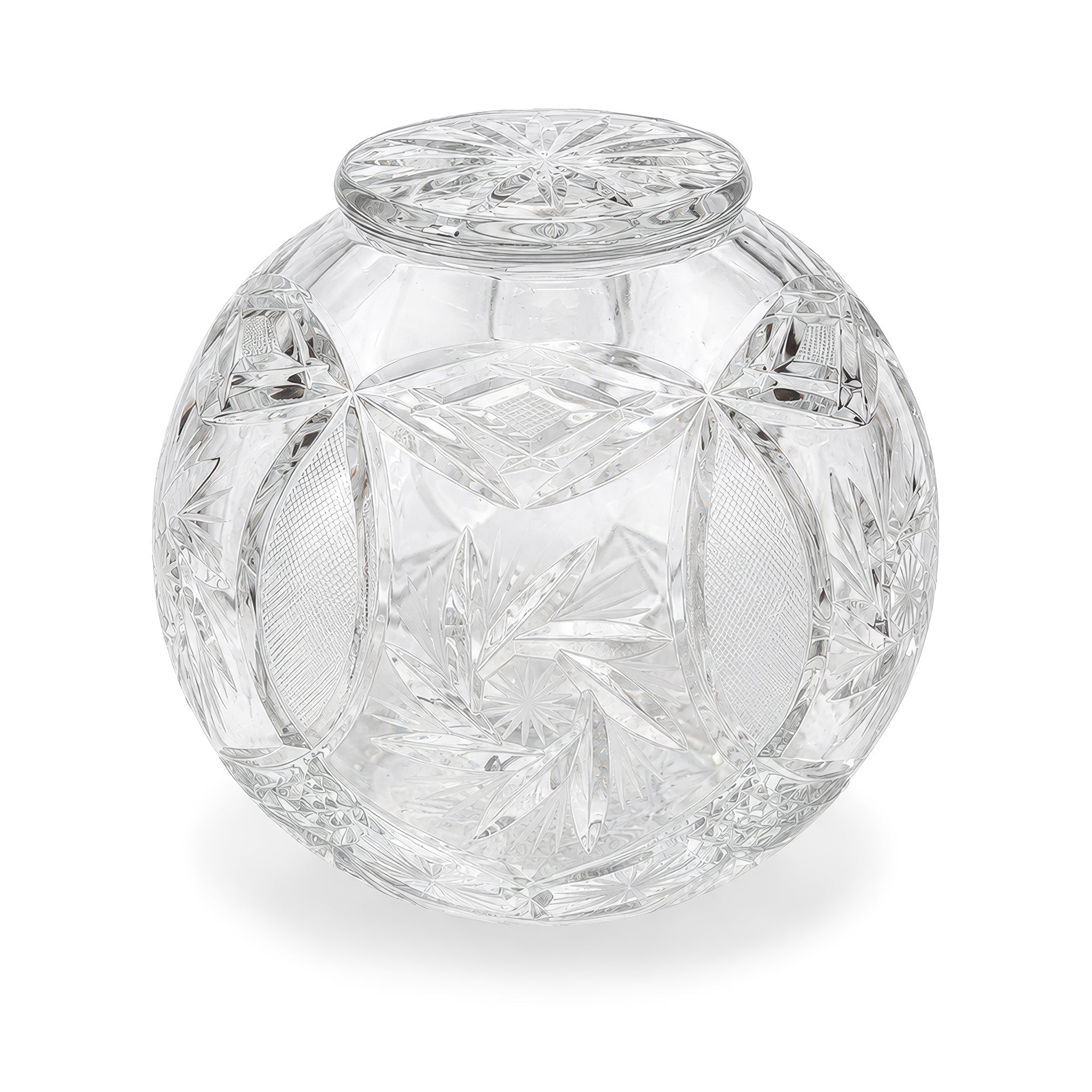 Antique American Cut Glass Vase, Spherical Design, Floral Motifs, 1900