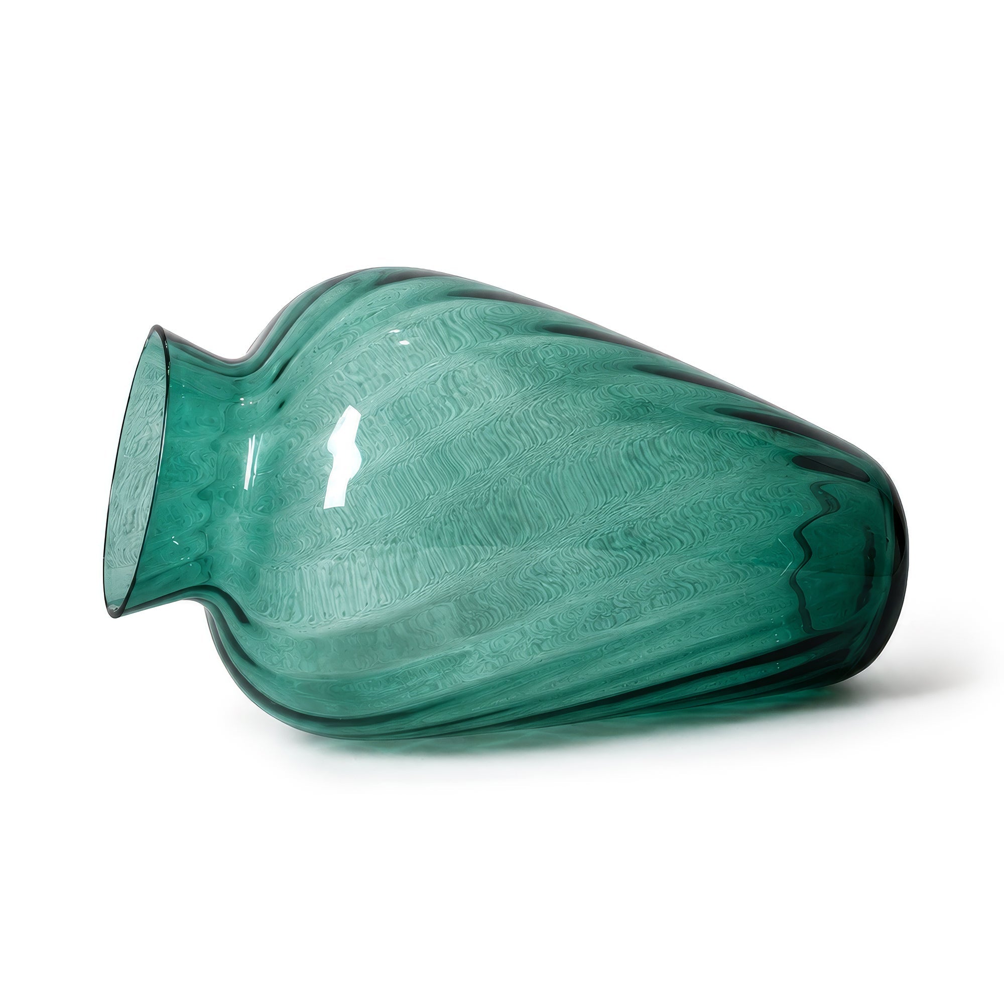 Set of Three Vintage Hand-Blown Turquoise Glass Vases with Swirled Texture
